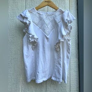 Lace front, flutter sleeve top